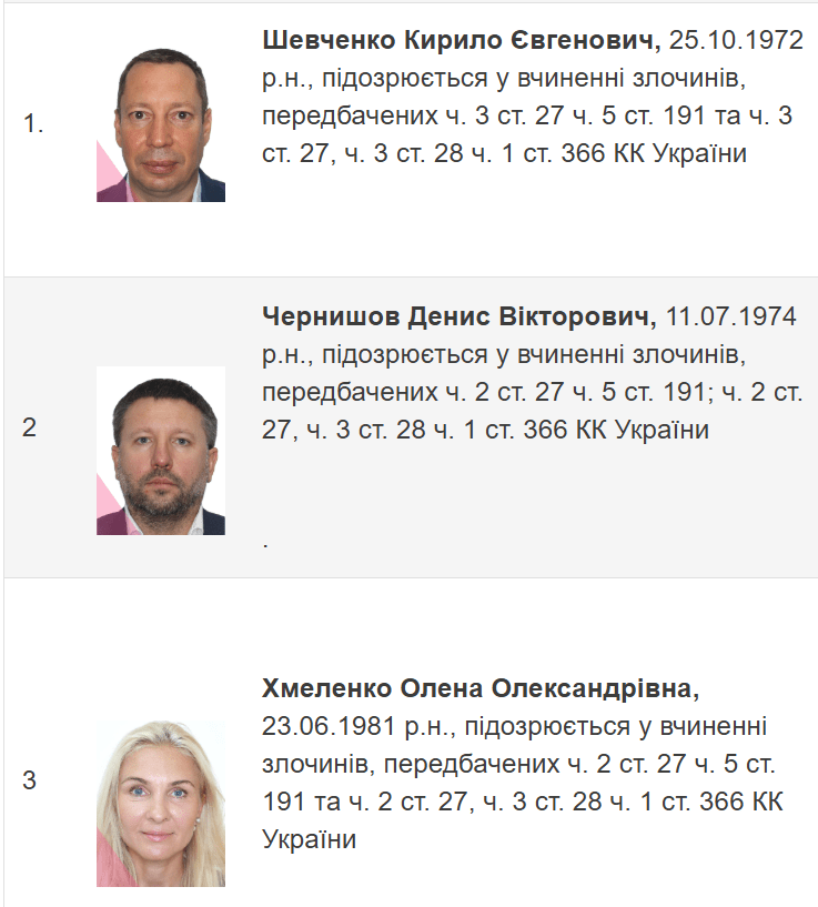 Повідомлення про розшук Шевченка, Чернишова та Хмеленко